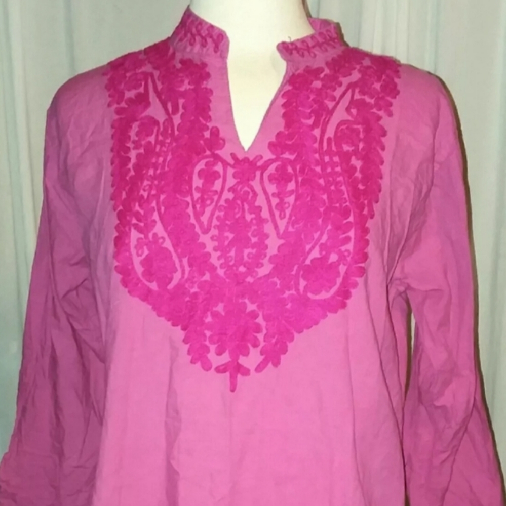 Coco Cabana Large L 100% Cotton 3/4 Length Sleeve Top Shirt blouse